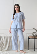 Blue Striped Seersucker Cotton Nightsuit Set by ameerah