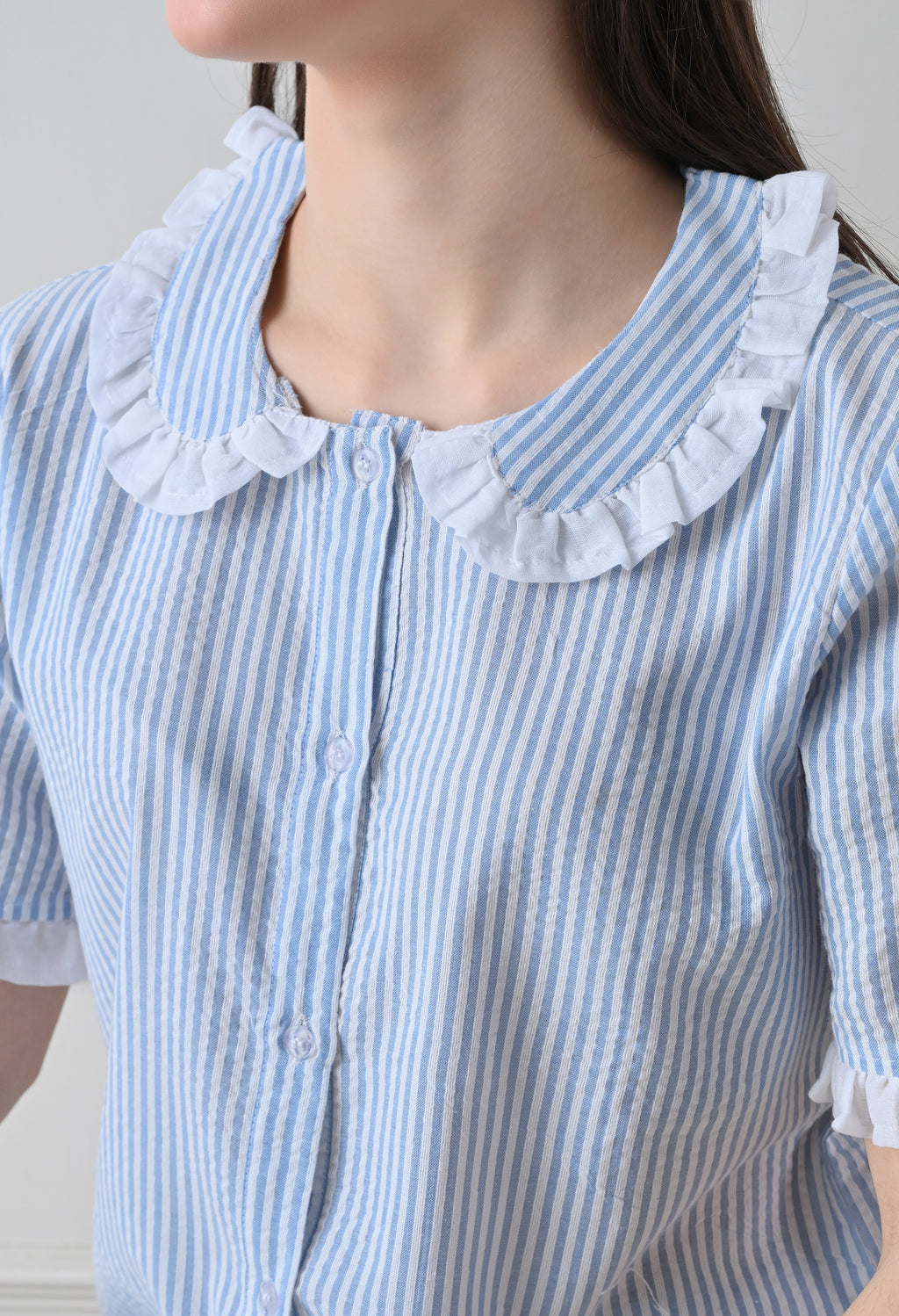 Blue Striped Seersucker Cotton Nightsuit Set by ameerah