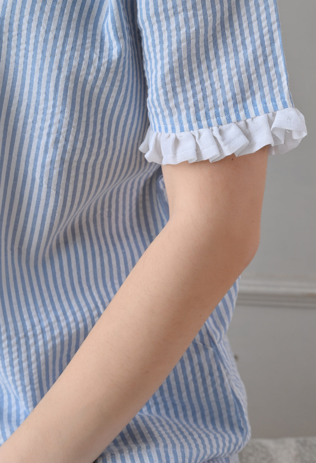 Blue Striped Seersucker Cotton Nightsuit Set by ameerah