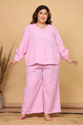 Pink Gingham Checks Comfort Loom Pure Cotton Plussize Nightsuit Set By Ameerah