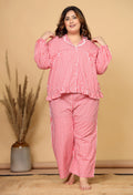 Red & White Gingham Checks Comfort Loom Pure Cotton Plussize Nightsuit Set By Ameerah