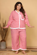 Red Gingham Checks Comfort Loom Pure Cotton Plussize Nightsuit Set By Ameerah