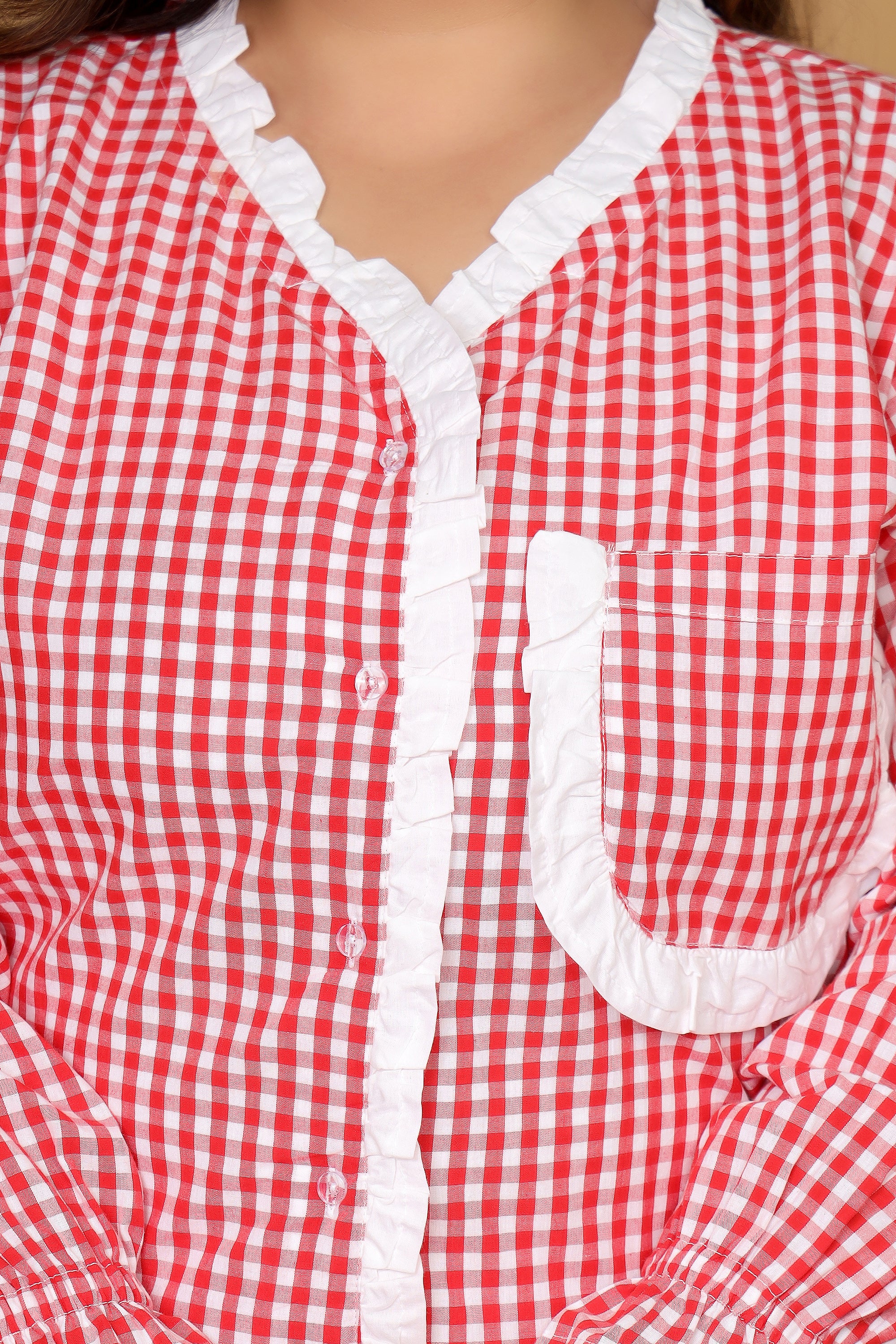 Red Gingham Checks Comfort Loom Pure Cotton Plussize Nightsuit Set By Ameerah