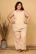 Mustard Gingham Checks Comfort Loom Pure Cotton Sleeveless Plussize Nightsuit Set By Ameerah