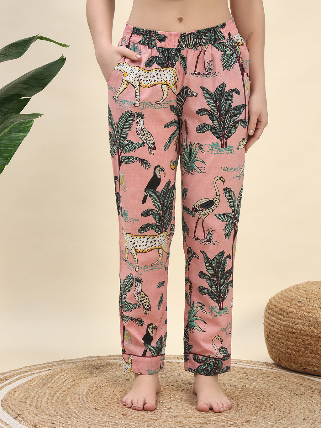 Jungle Safari Printed Pure Cotton Nightsuit Set in Peach by Ameerah