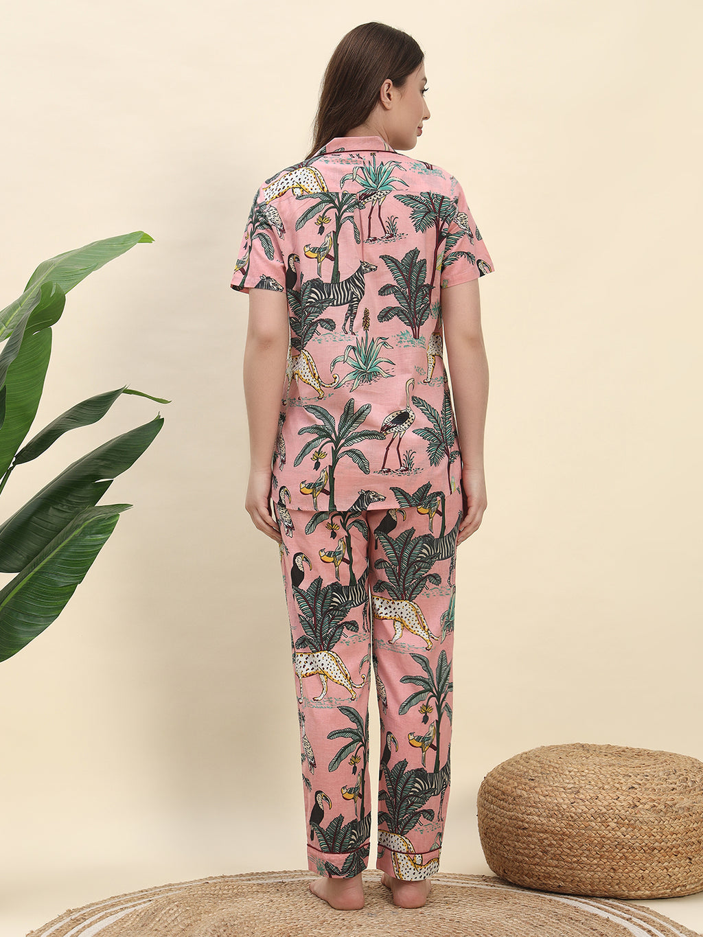 Jungle Safari Printed Pure Cotton Nightsuit Set in Peach by Ameerah