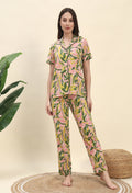 Tropical Leaf Printed Pure Cotton Nightsuit Set in Peach by Ameerah