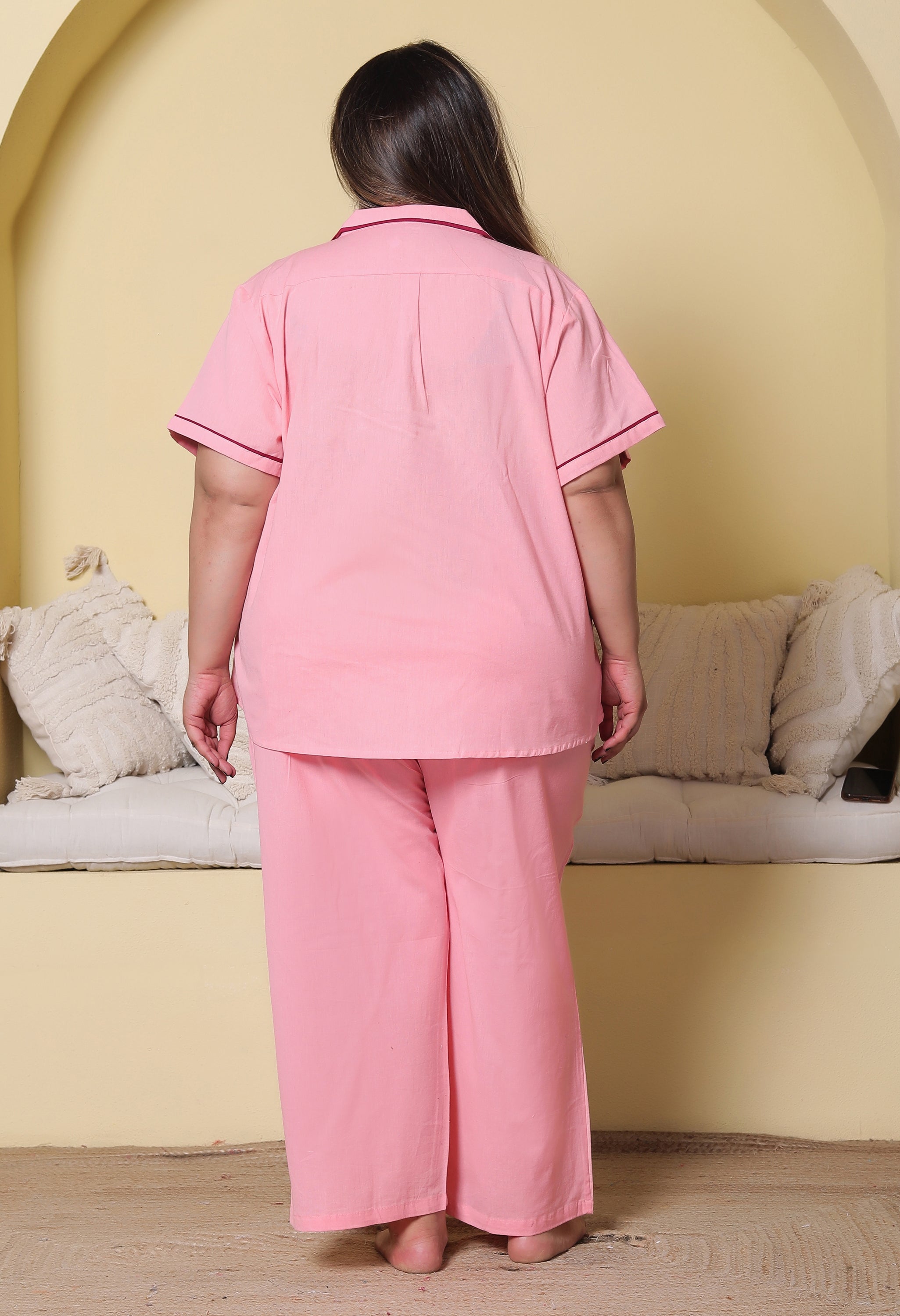 Blush Pink Solid Cottonflex Plussize Nightsuit Set By Ameerah