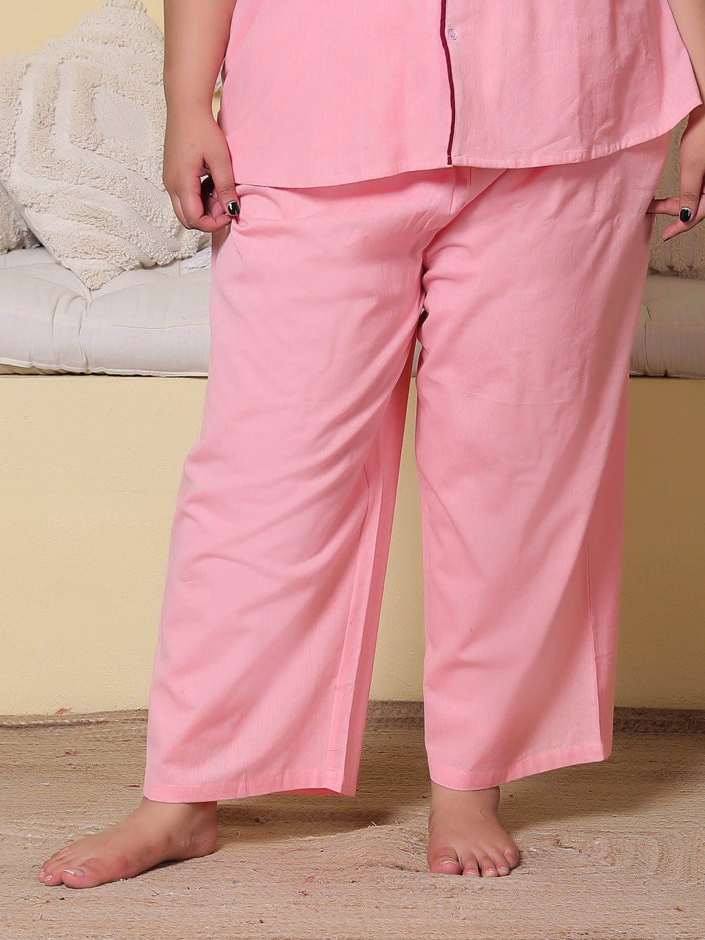 Blush Pink Solid Cottonflex Plussize Nightsuit Set By Ameerah