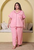 Blush Pink Solid Cottonflex Plussize Nightsuit Set By Ameerah