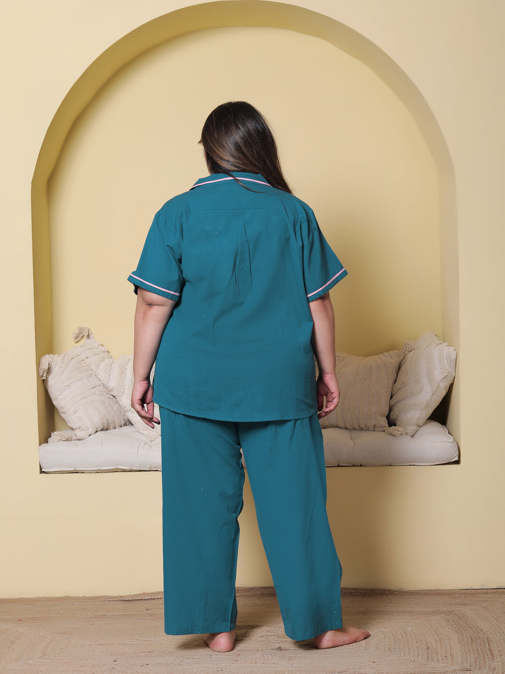Deep Blue Solid Cottonflex Plussize Nightsuit Set By Ameerah