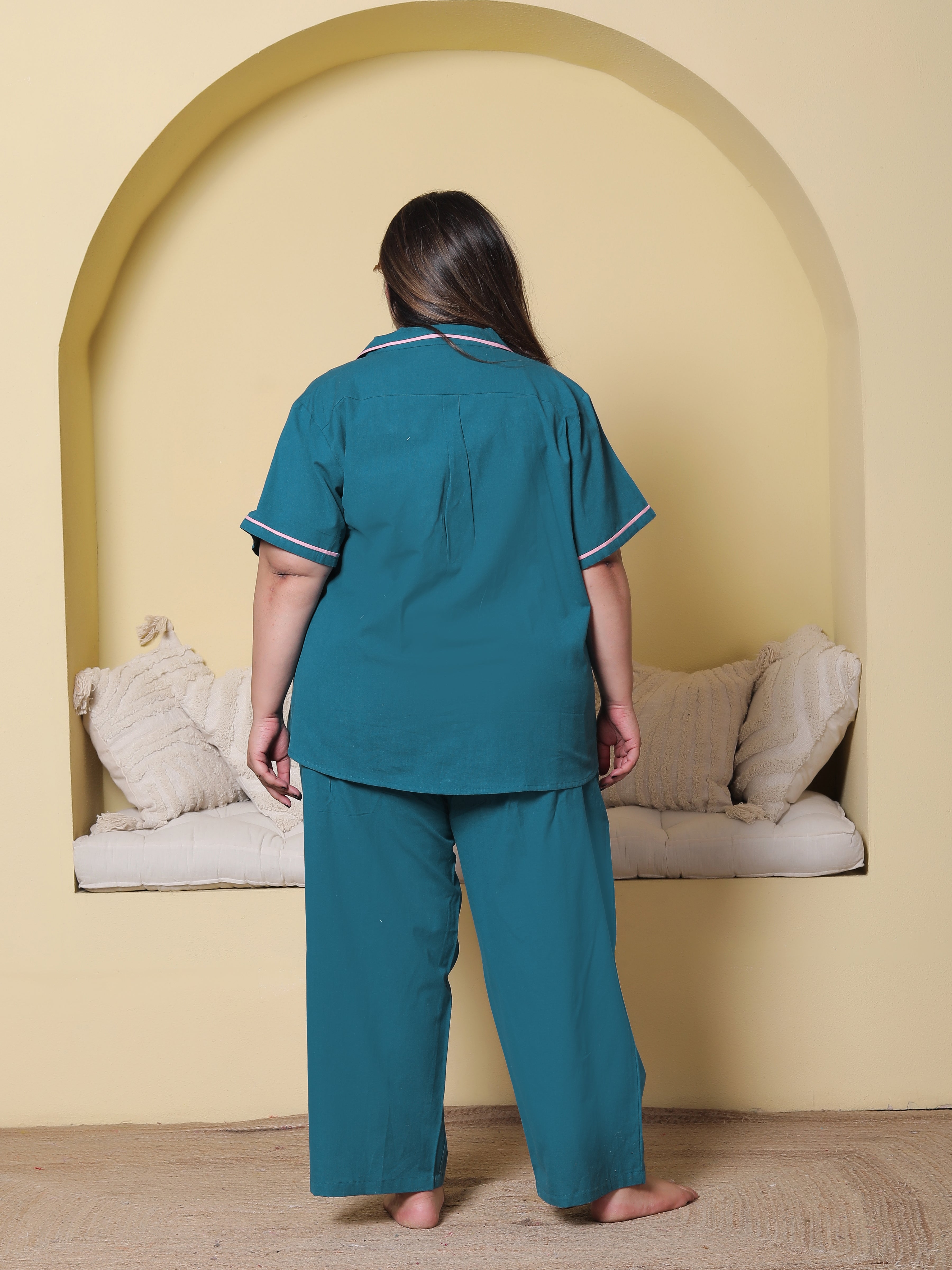 Deep Blue Solid Cottonflex Plussize Nightsuit Set By Ameerah