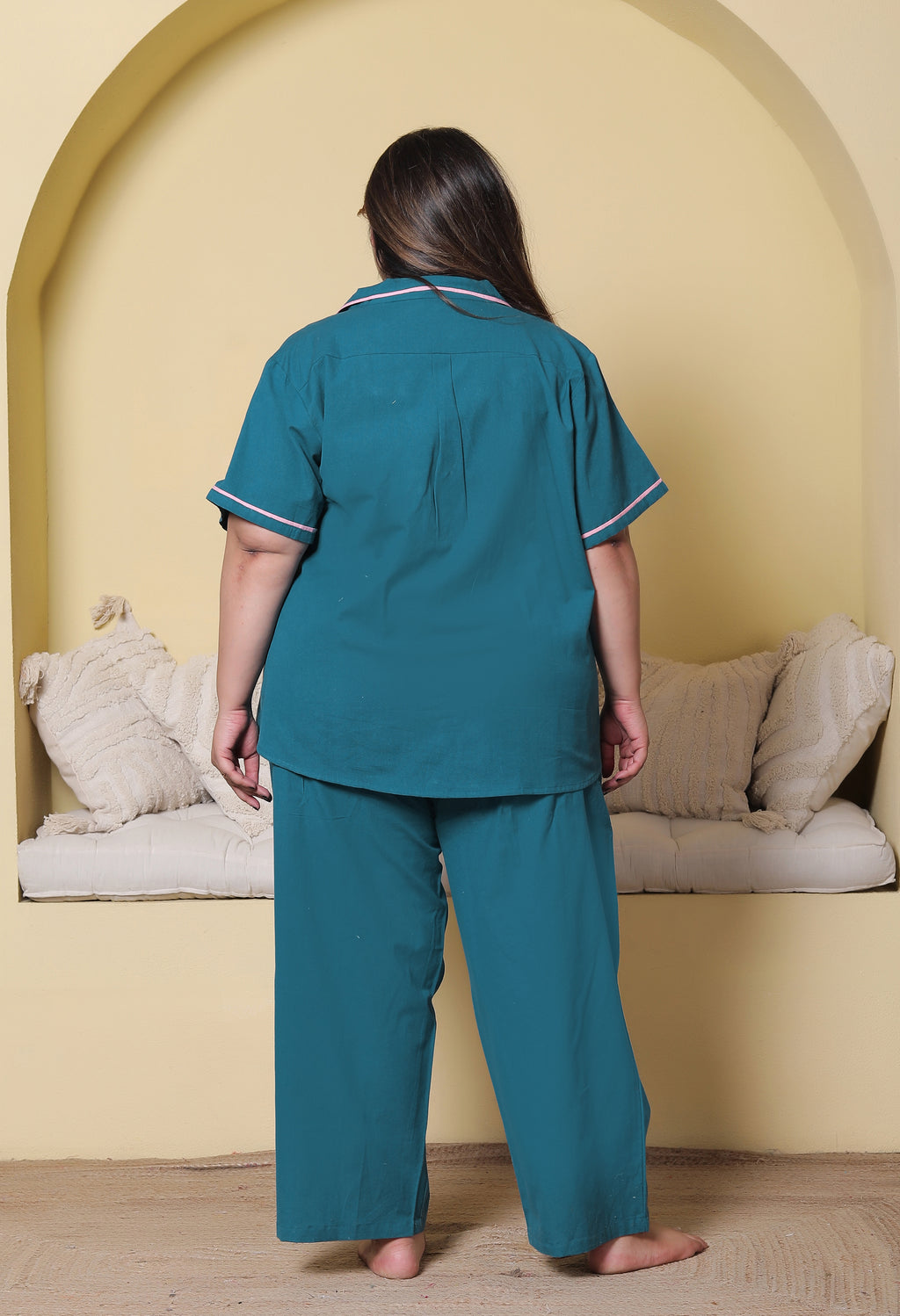 Deep Blue Solid Cottonflex Plussize Nightsuit Set By Ameerah