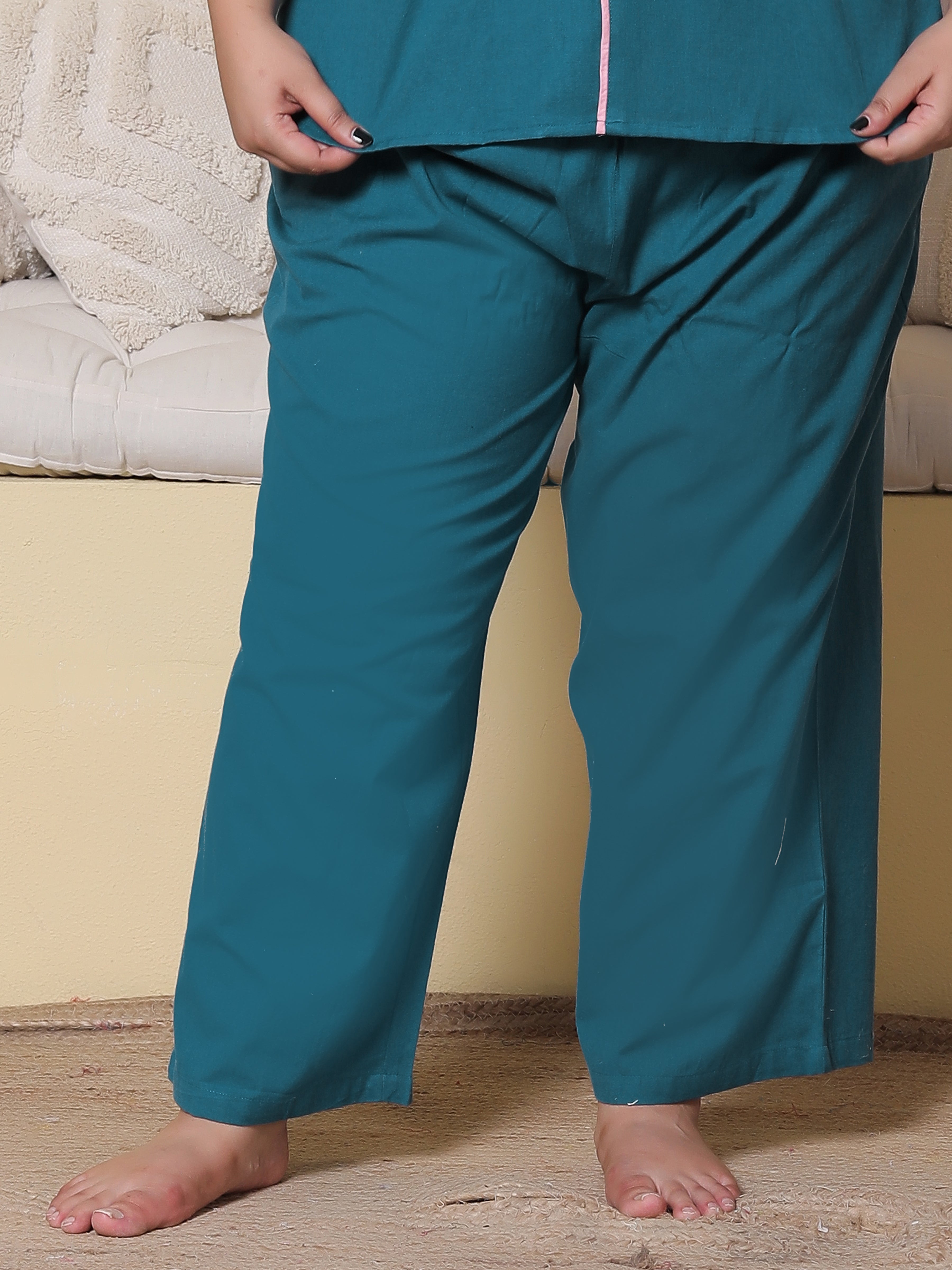 Deep Blue Solid Cottonflex Plussize Nightsuit Set By Ameerah