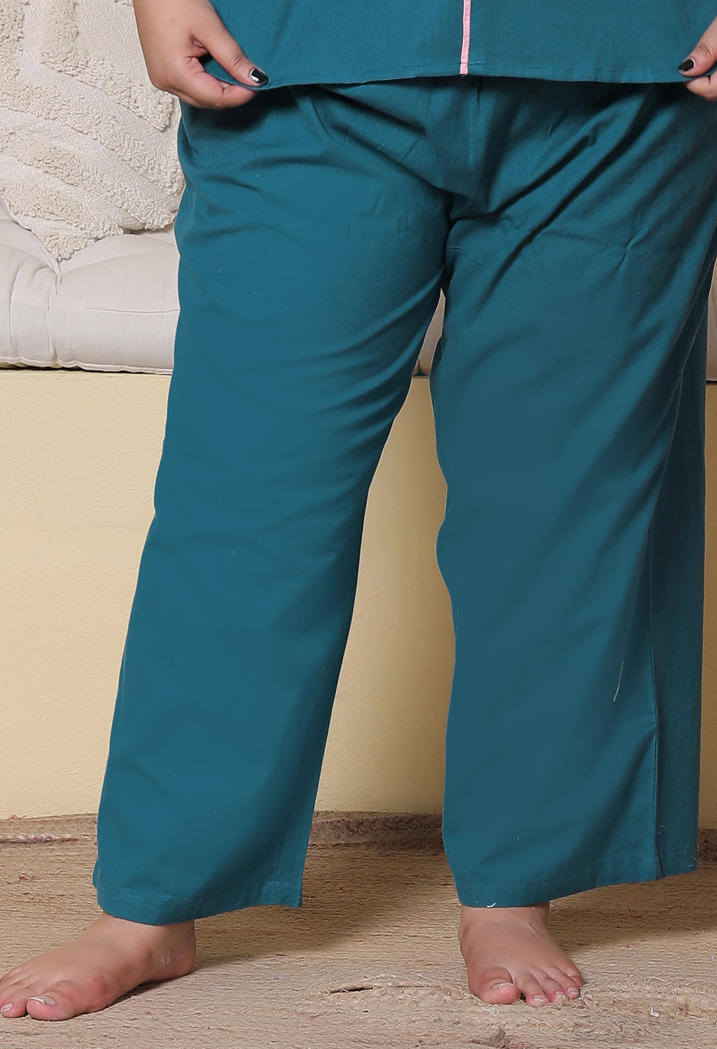Deep Blue Solid Cottonflex Plussize Nightsuit Set By Ameerah