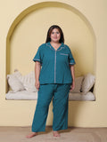 Deep Blue Solid Cottonflex Plussize Nightsuit Set By Ameerah