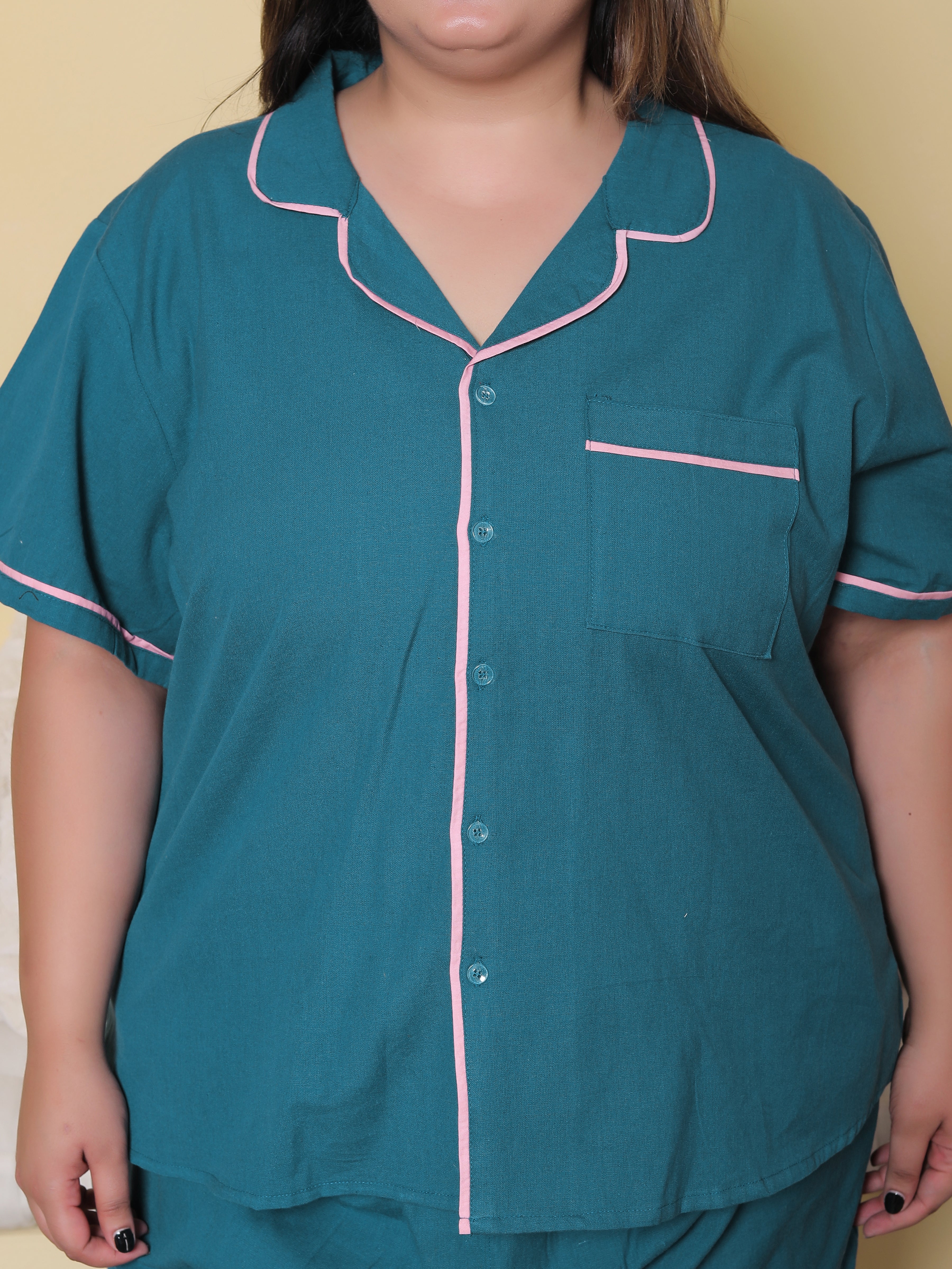 Deep Blue Solid Cottonflex Plussize Nightsuit Set By Ameerah