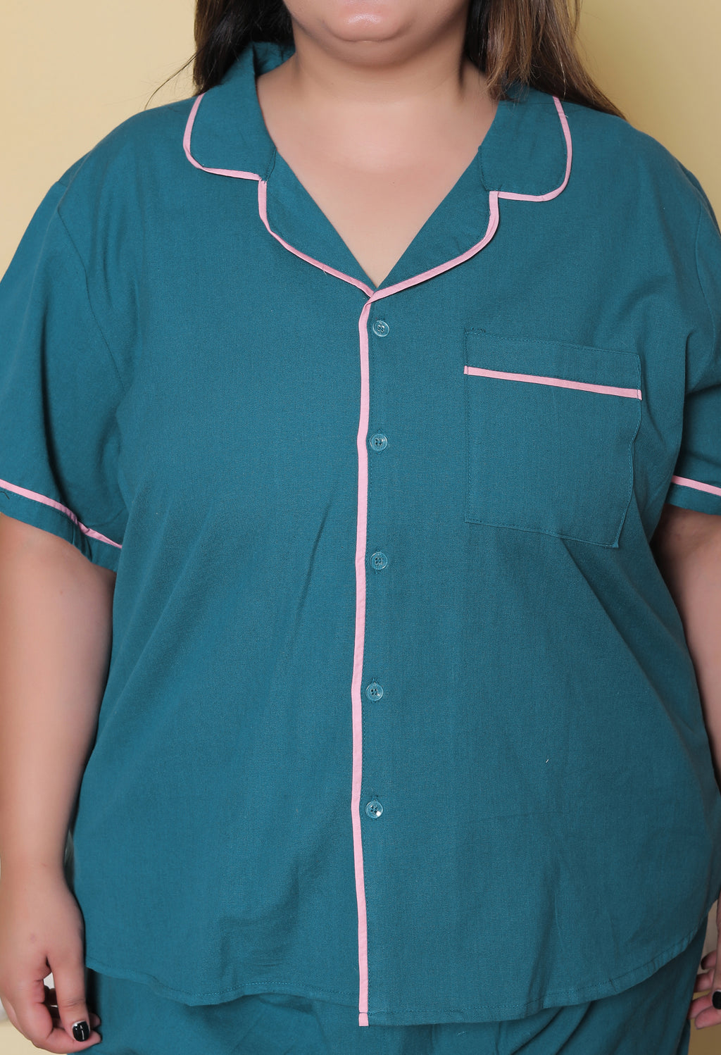 Deep Blue Solid Cottonflex Plussize Nightsuit Set By Ameerah