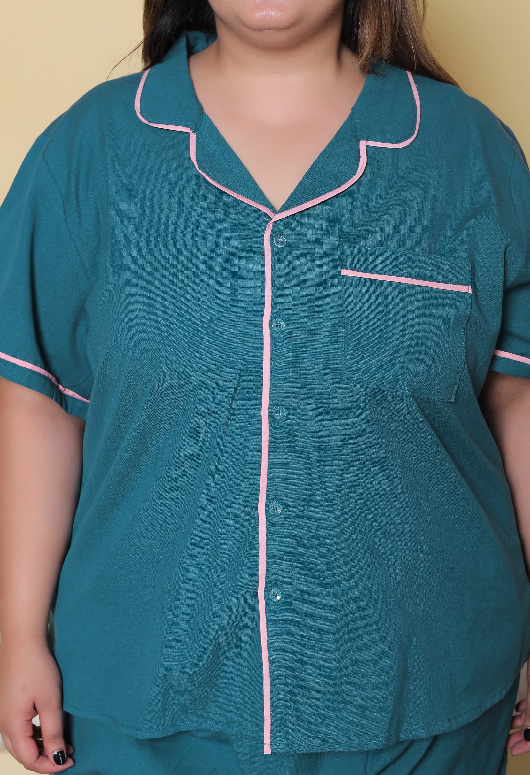 Deep Blue Solid Cottonflex Plussize Nightsuit Set By Ameerah