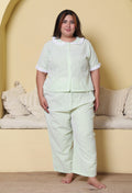 Green Striped Seersucker Cotton Plussize Nightsuit Set By Ameerah