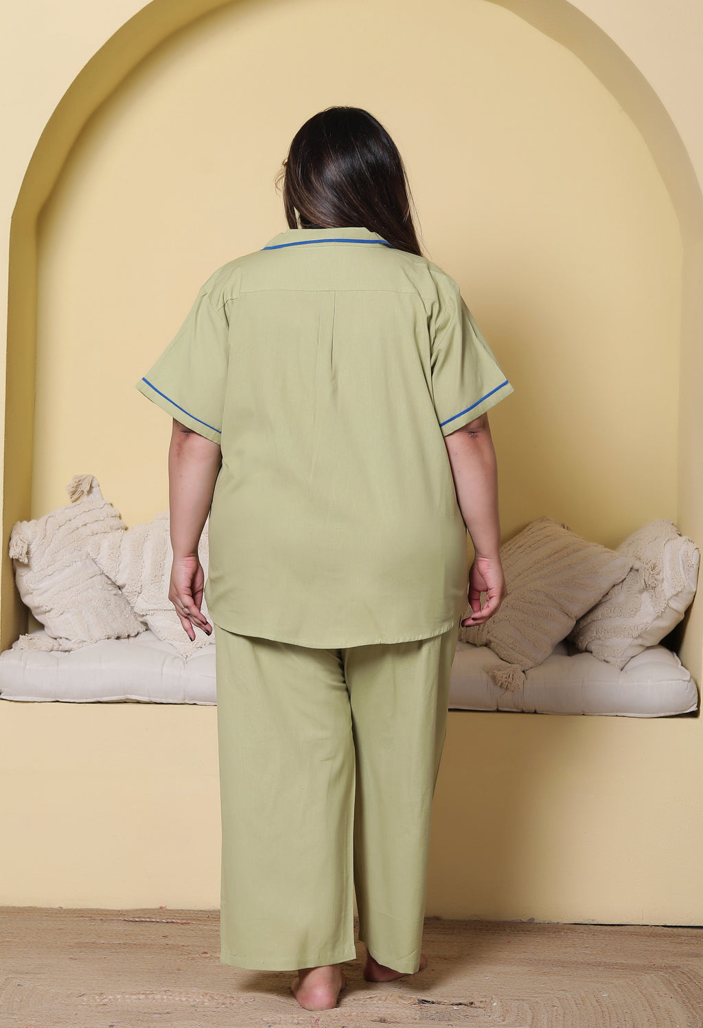 Sage Green Solid Cottonflex Plussize Nightsuit Set By Ameerah