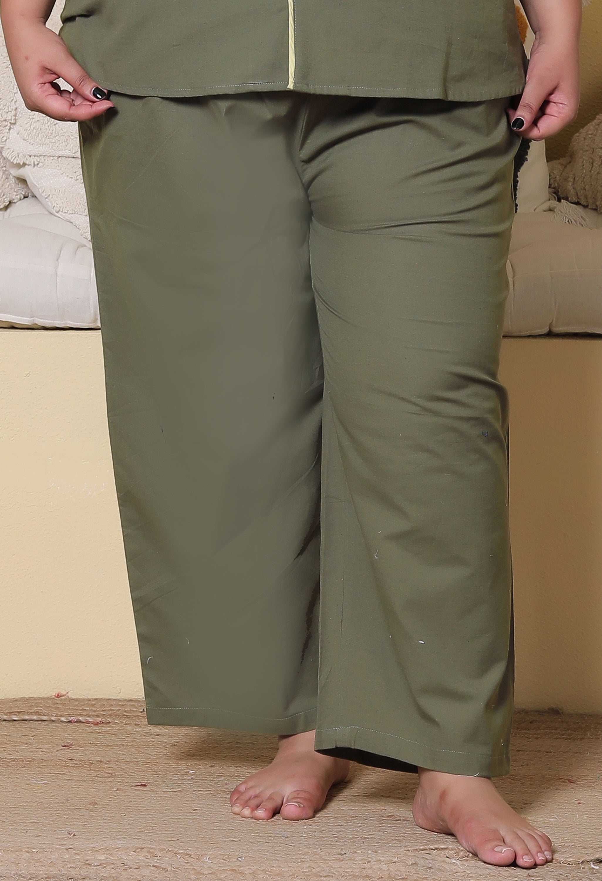 Olive Green Solid Cottonflex Plussize Nightsuit Set By Ameerah