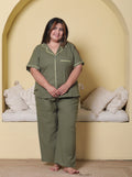 Olive Green Solid Cottonflex Plussize Nightsuit Set By Ameerah
