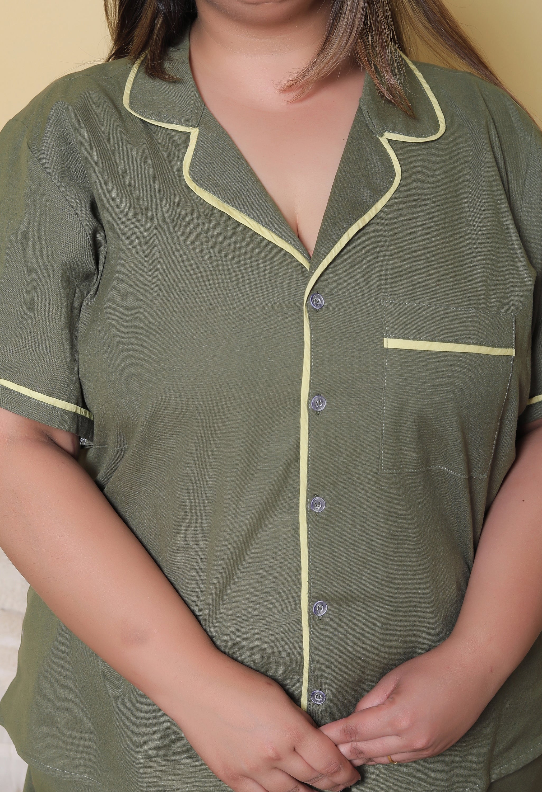 Olive Green Solid Cottonflex Plussize Nightsuit Set By Ameerah