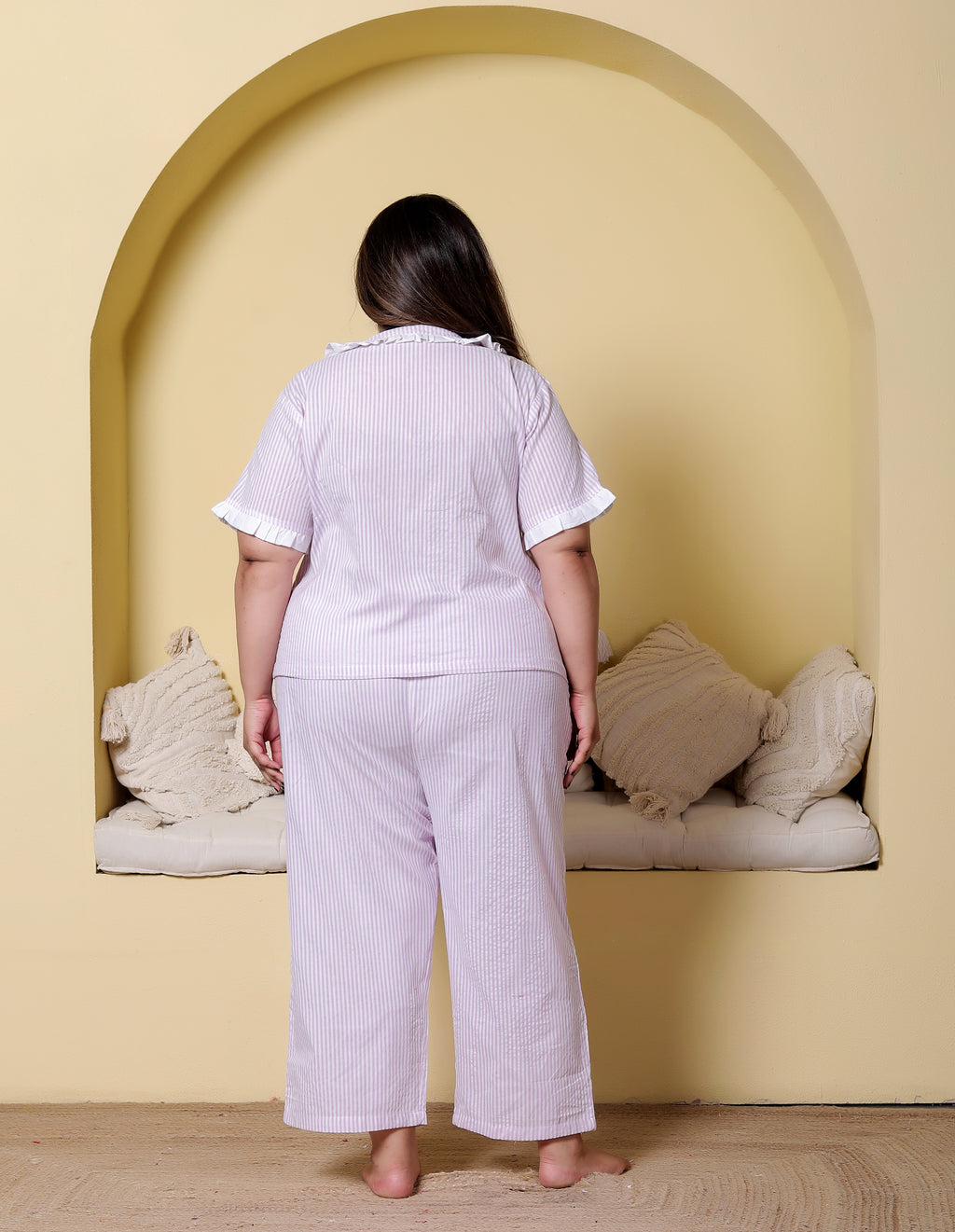 Purple Striped Seersucker Cotton Plussize Nightsuit Set By Ameerah