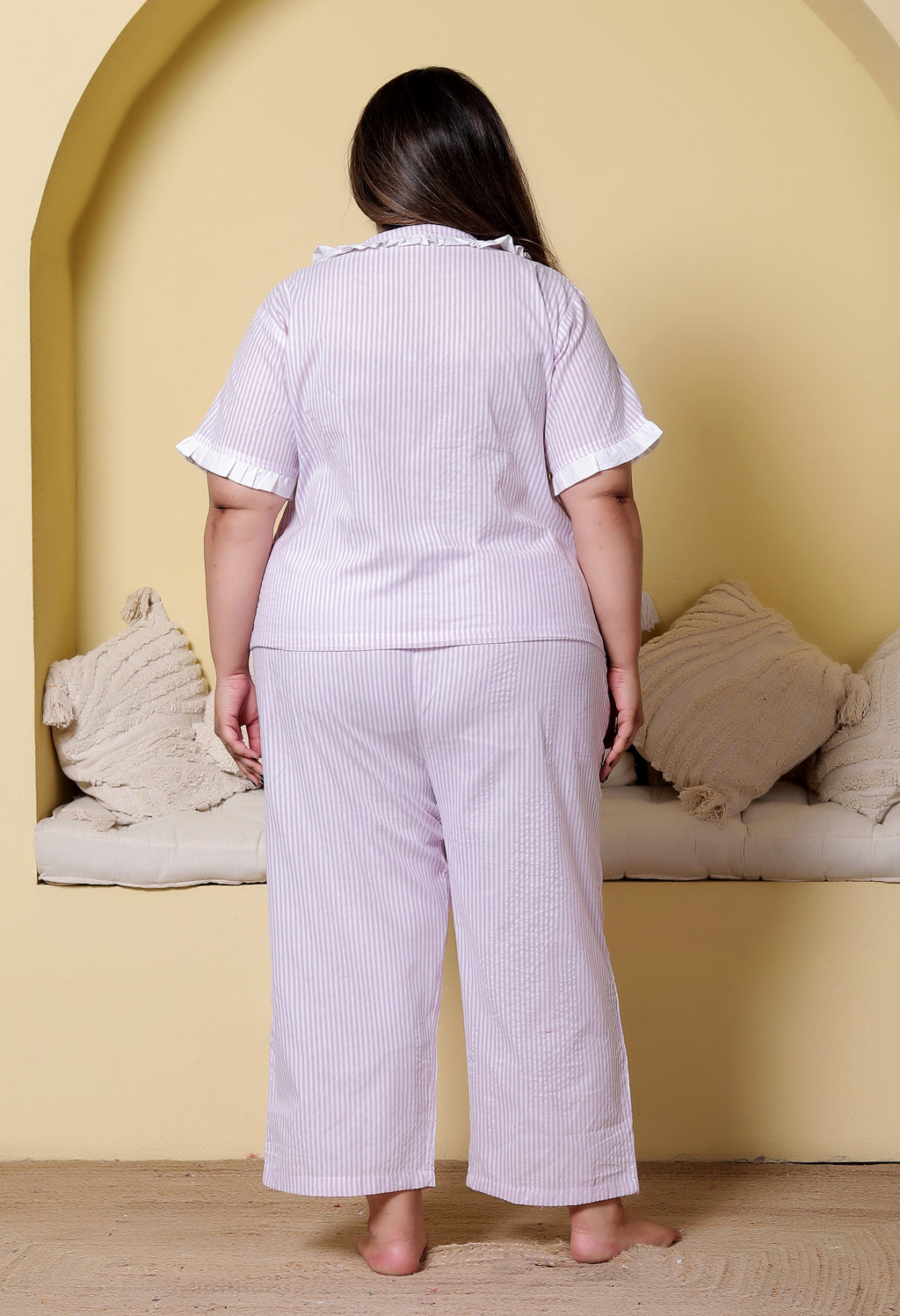 Purple Striped Seersucker Cotton Plussize Nightsuit Set By Ameerah