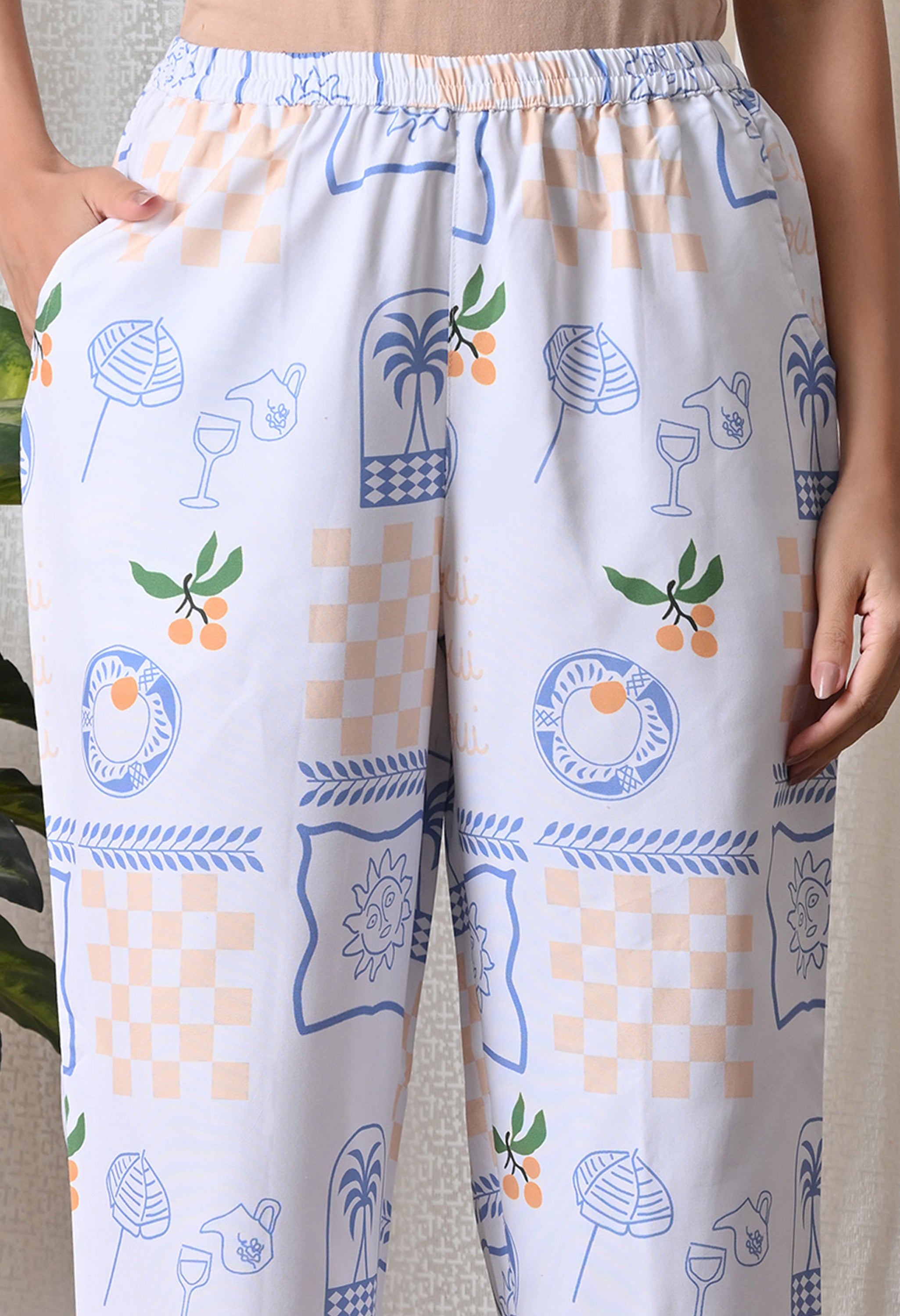 Light Blue Abstract Artistic Print Japanese Blend Cotton Shirt & Pyjama Set by Ameerah