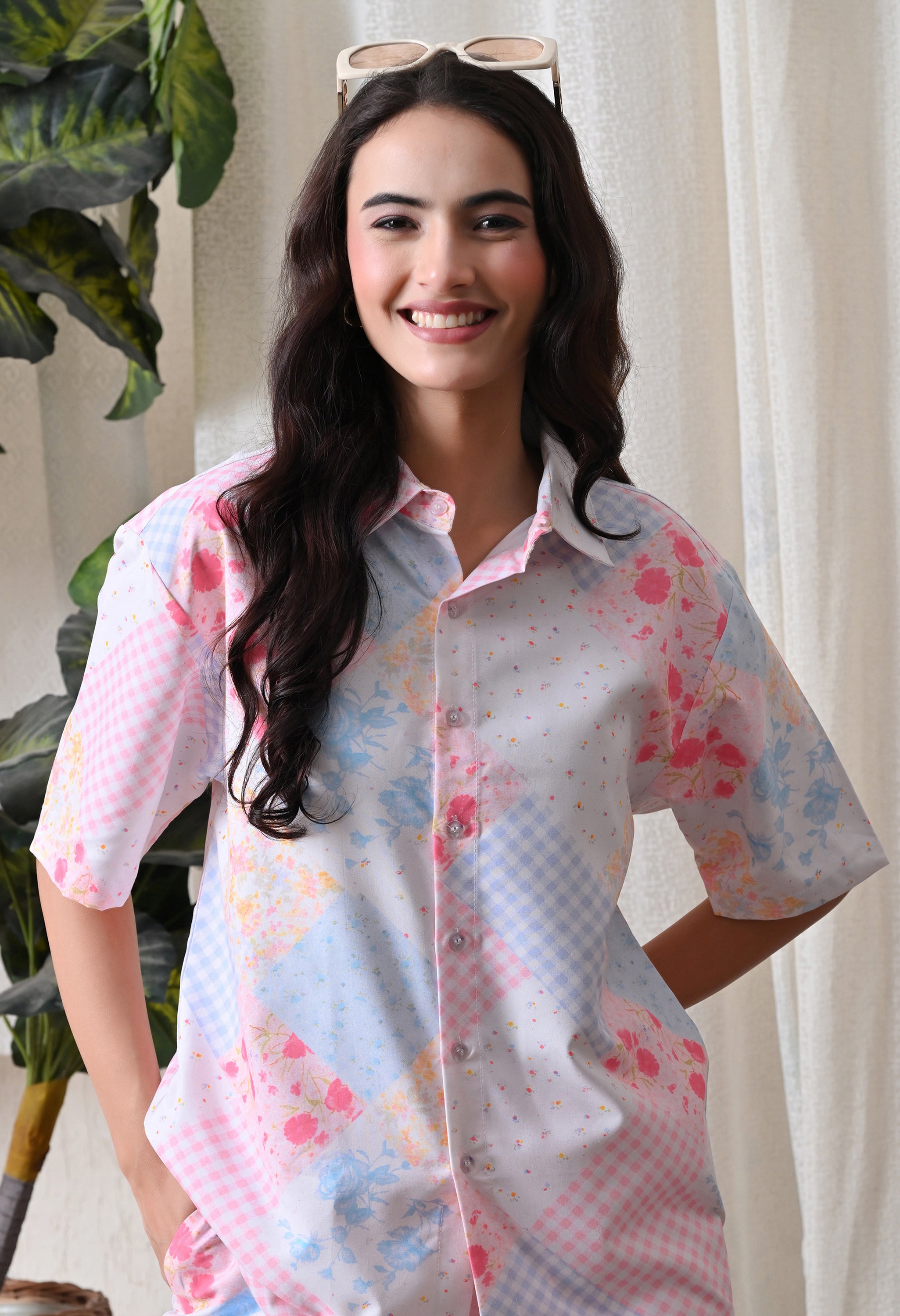 Pastel Patchwork Printed Japanese Blend Cotton Shirt & Short Set by Ameerah