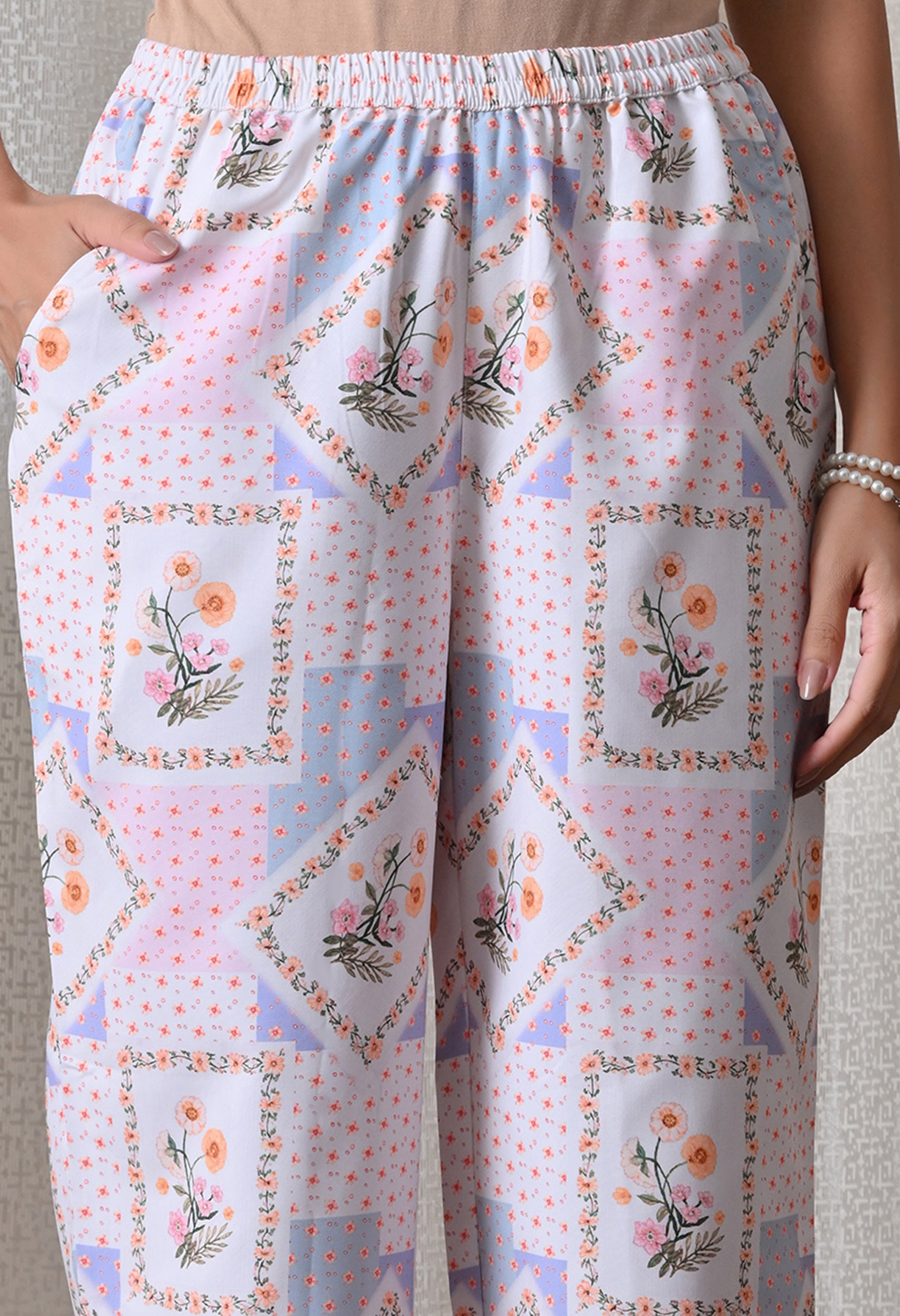 Lavender Floral Patchwork Printed Japanese Blend Cotton Shirt & Pyjama Set by Ameerah