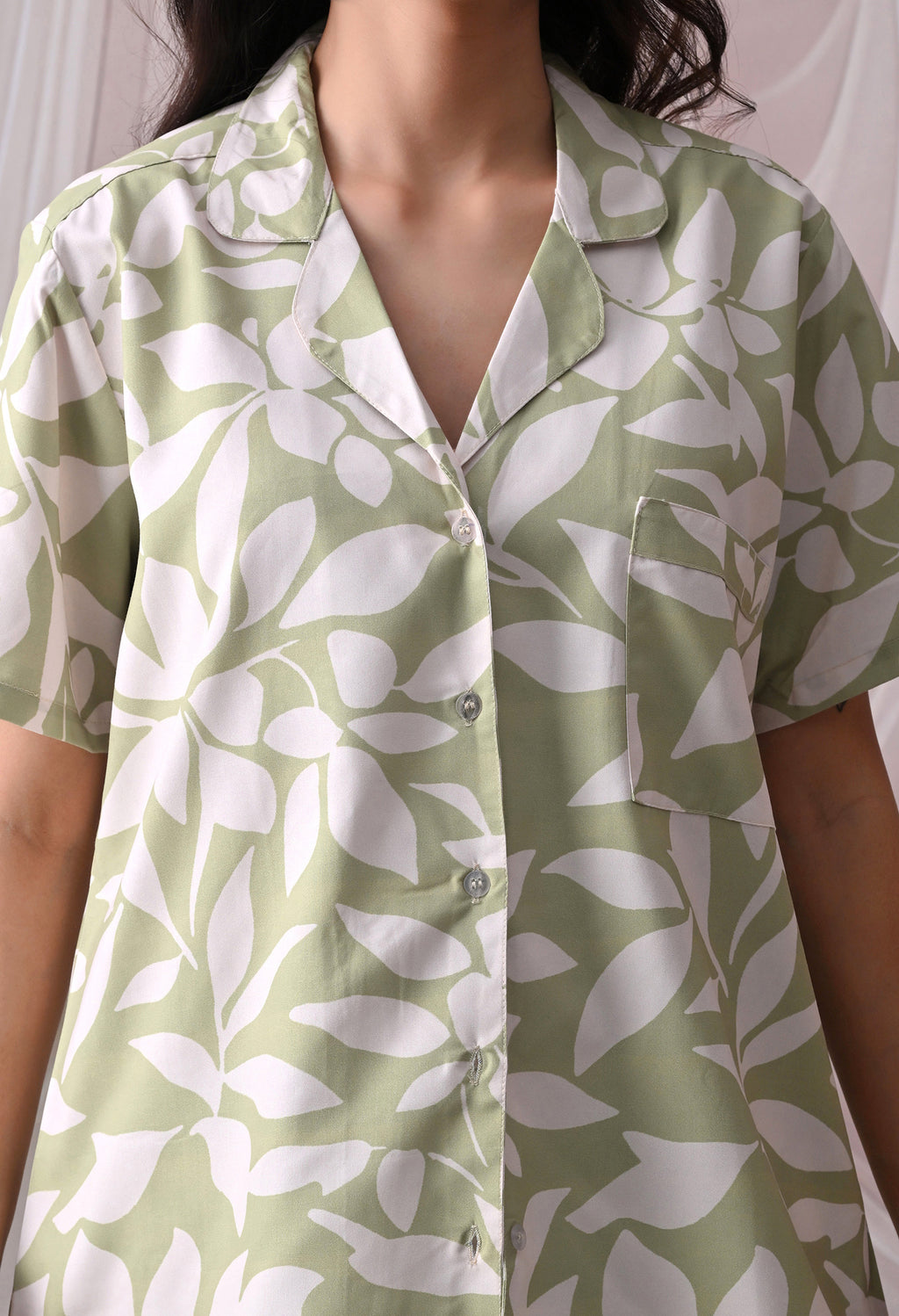 Sage Green Floral botanical Printed Japanese Blend Cotton Nightsuit Set by Ameerah