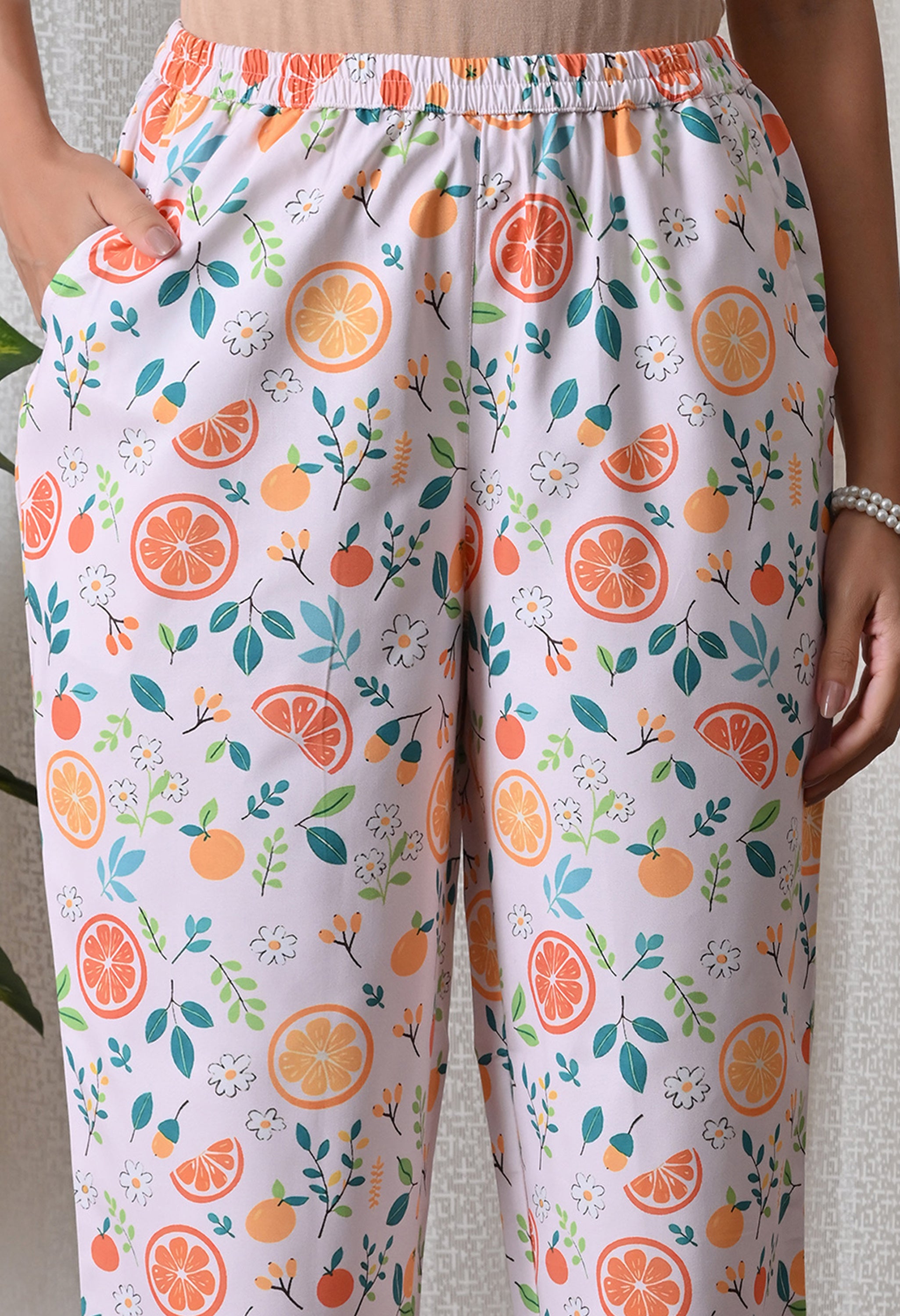 Lilac Citrus Fruit Printed Japanese Blend Cotton Shirt & Pyjama Set by Ameerah