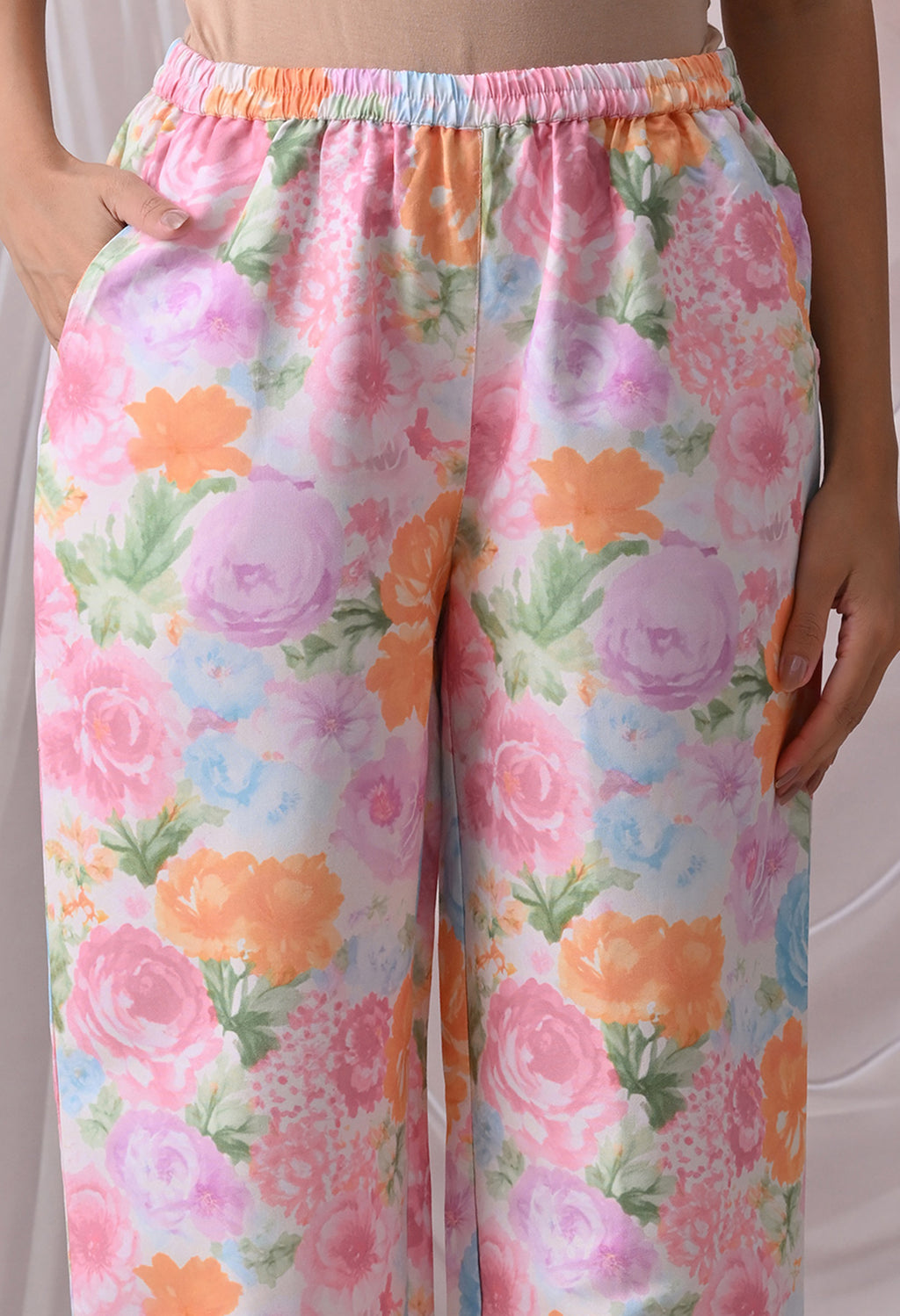 Powder Pink Floral Printed Japanese Blend Cotton Shirt & Pyjama Set by Ameerah