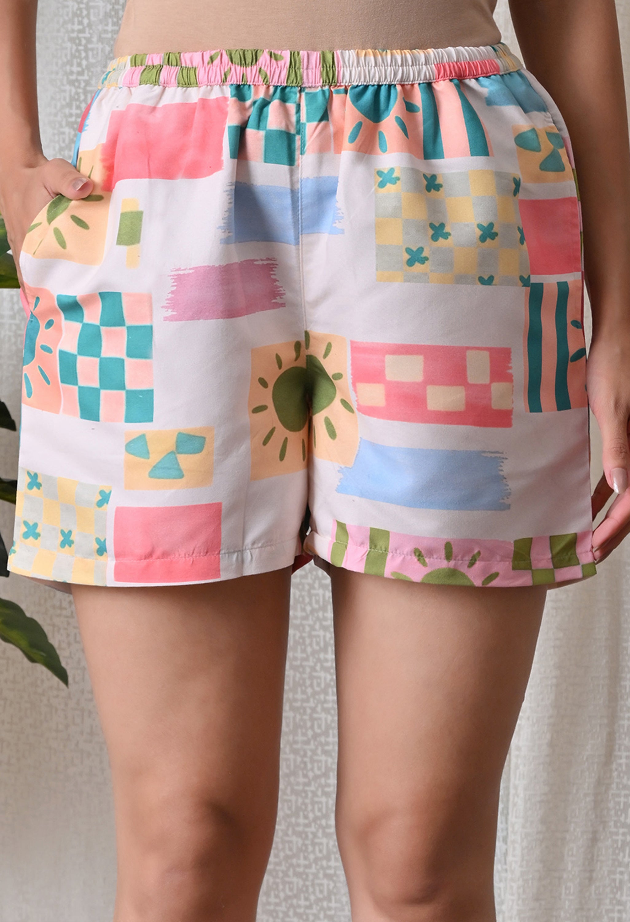 Off White Abstract Printed Japanese Blend Cotton Shirt & Short Set by Ameerah