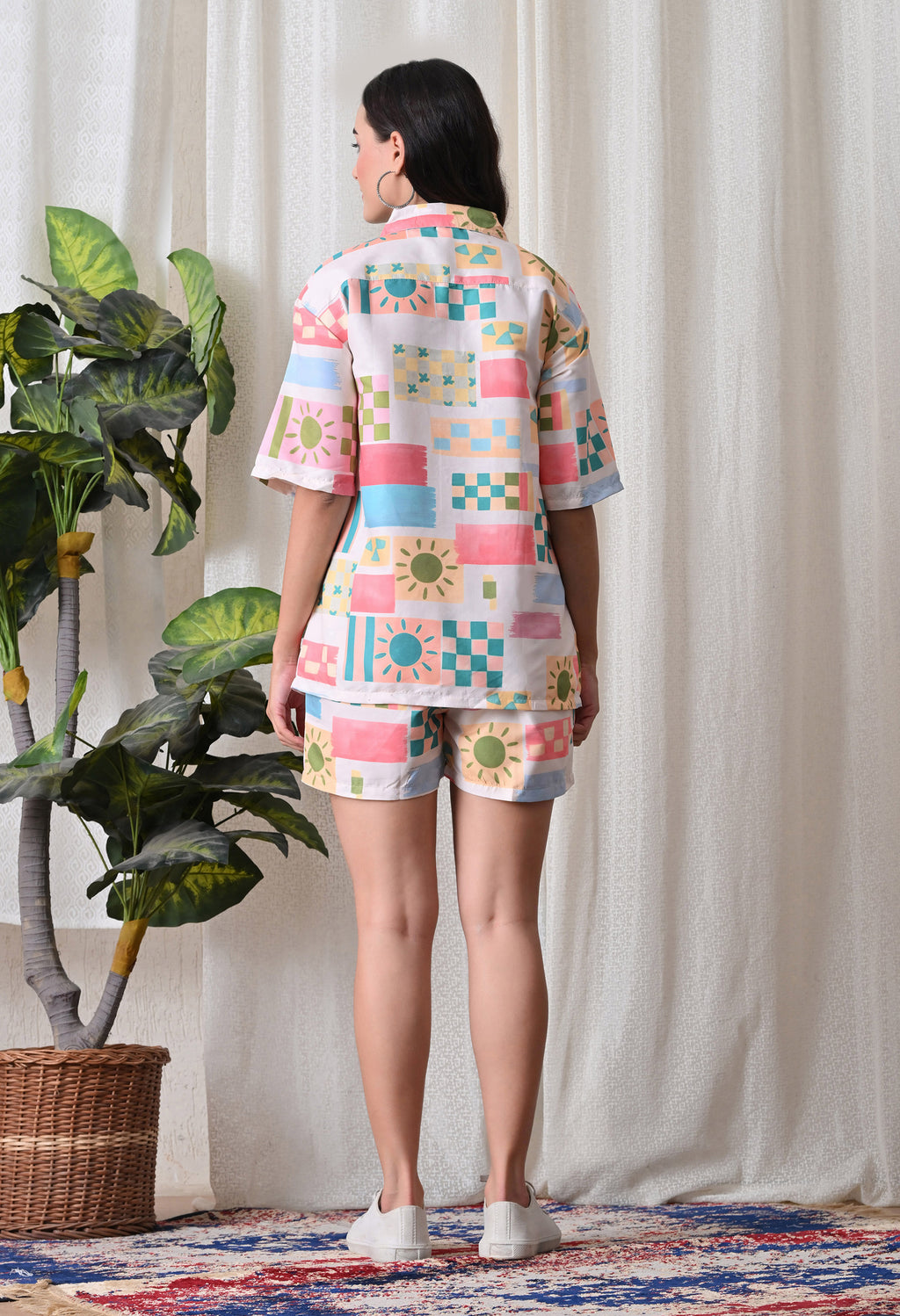 Off White Abstract Printed Japanese Blend Cotton Shirt & Short Set by Ameerah