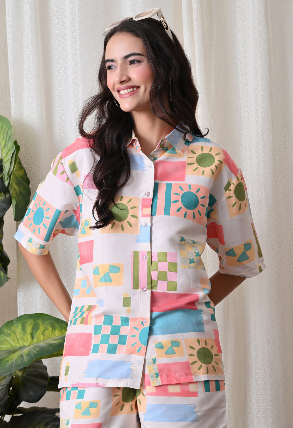 Off White Abstract Printed Japanese Blend Cotton Shirt & Short Set by Ameerah