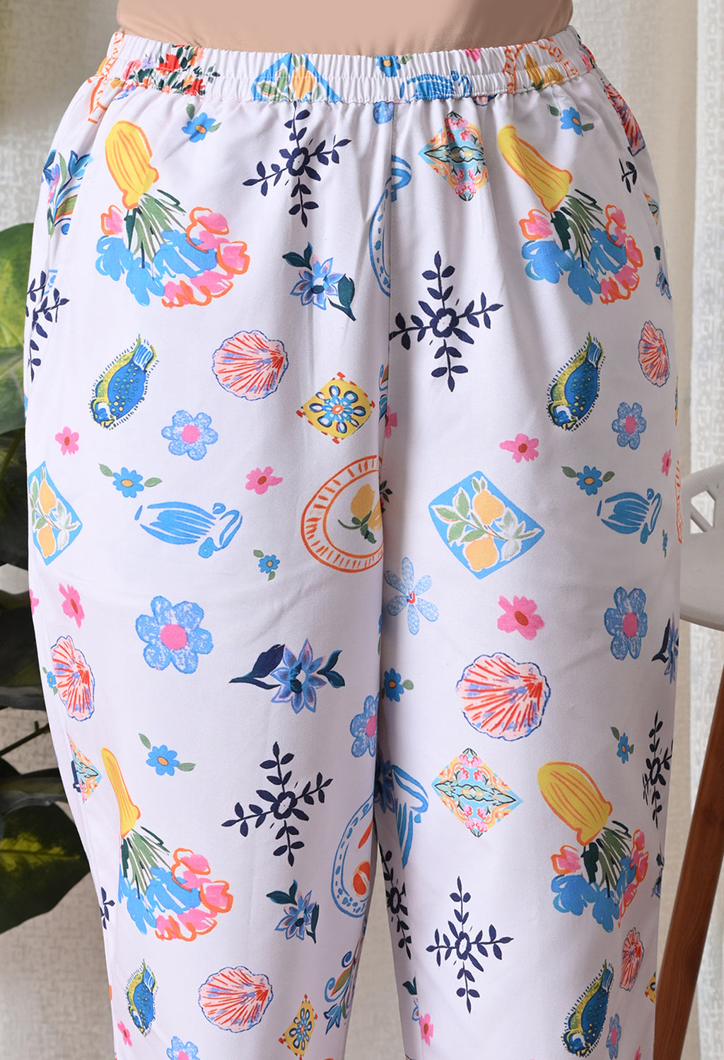 Lilac Multi Motif Printed Japanese Blend Cotton Shirt & Pyjama Set by Ameerah