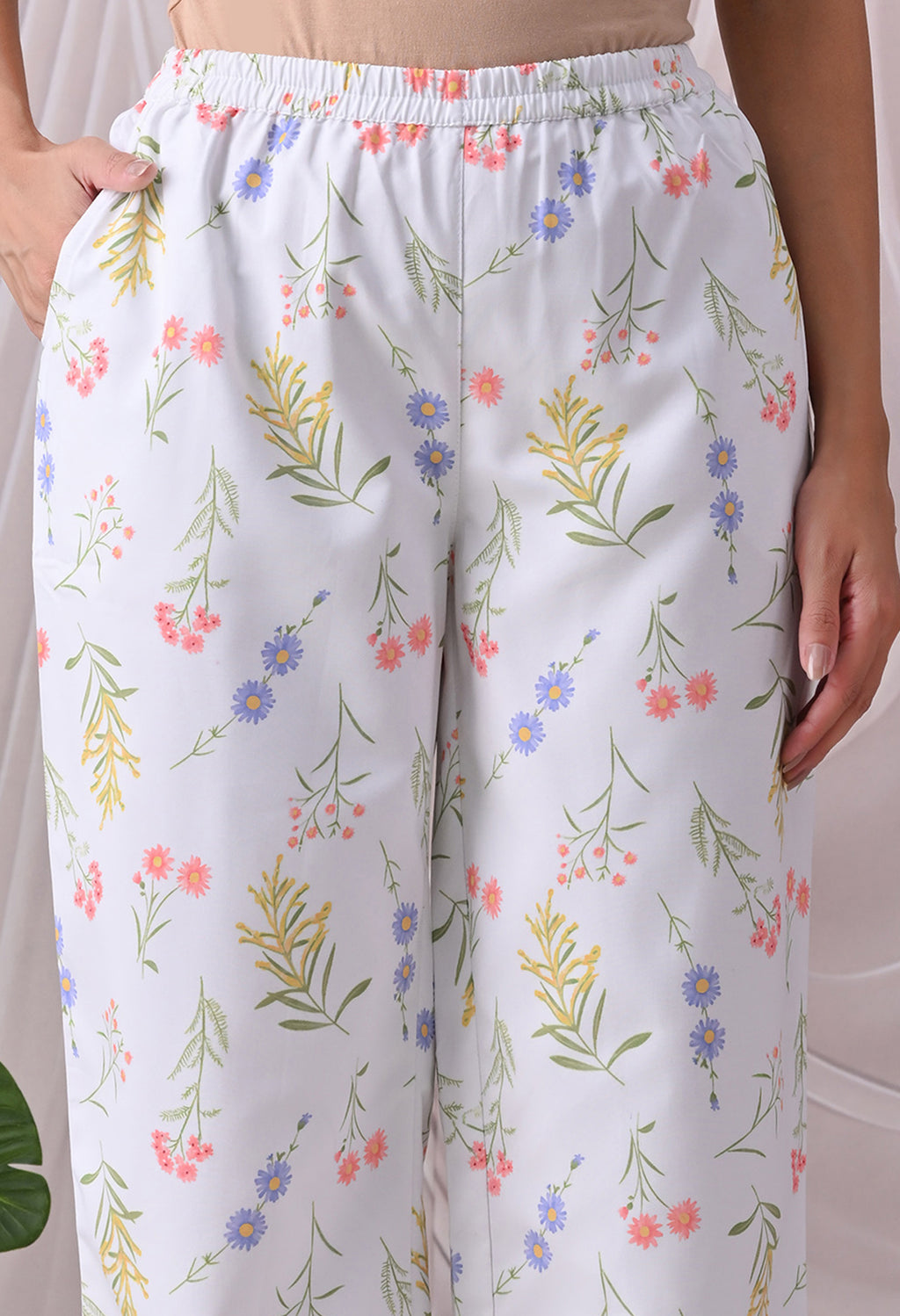 Powder Blue Floral Printed Japanese Blend Cotton Nightsuit Set by Ameerah