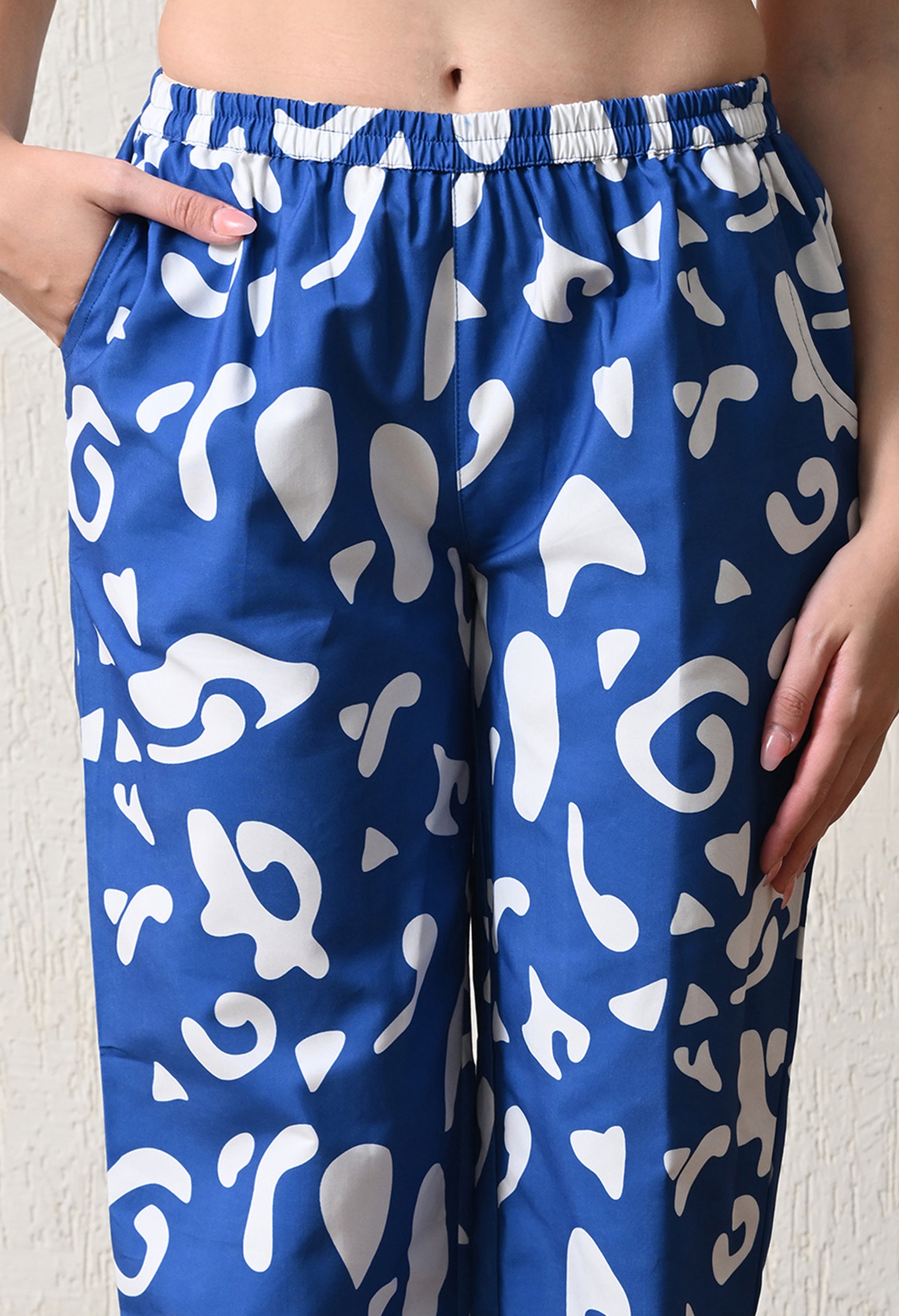 Royal Blue Abstract Printed Japanese Blend Cotton Shirt & Pyjama Set by Ameerah