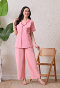 Blush Pink Solid Cotton Flex Nightsuit Set by Ameerah