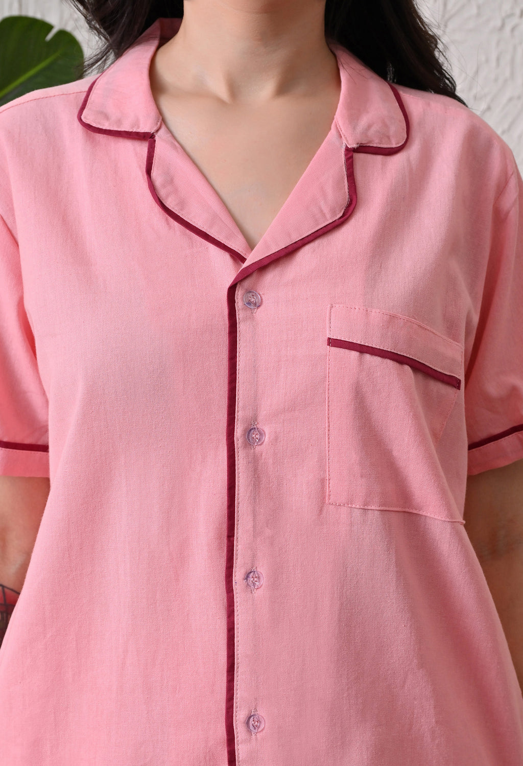Blush Pink Solid Cotton Flex Nightsuit Set by Ameerah
