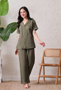 Olive Green Solid Cotton Flex Nightsuit Set by Ameerah