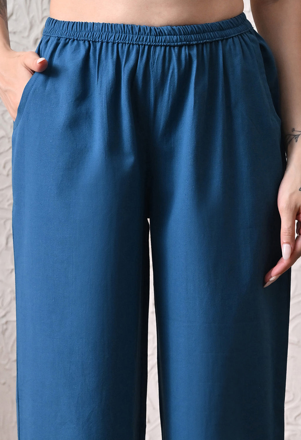 Deep Blue Solid Cotton Flex Nightsuit Set by Ameerah