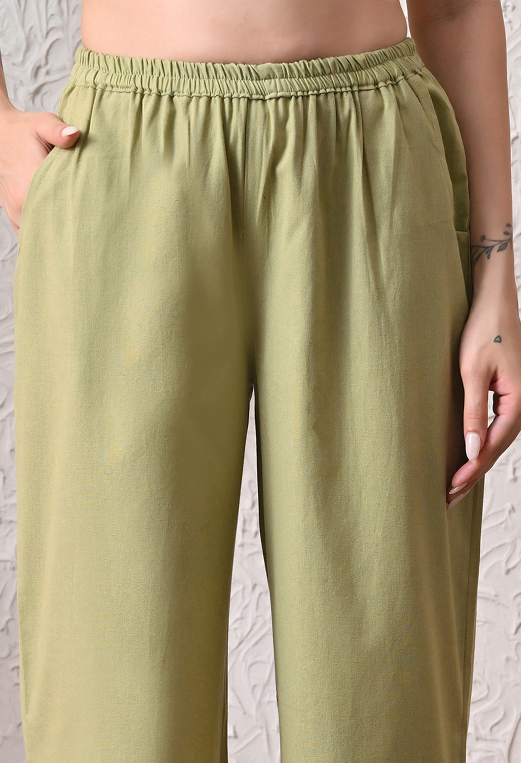 Sage Green Solid Cotton Flex Nightsuit Set by Ameerah