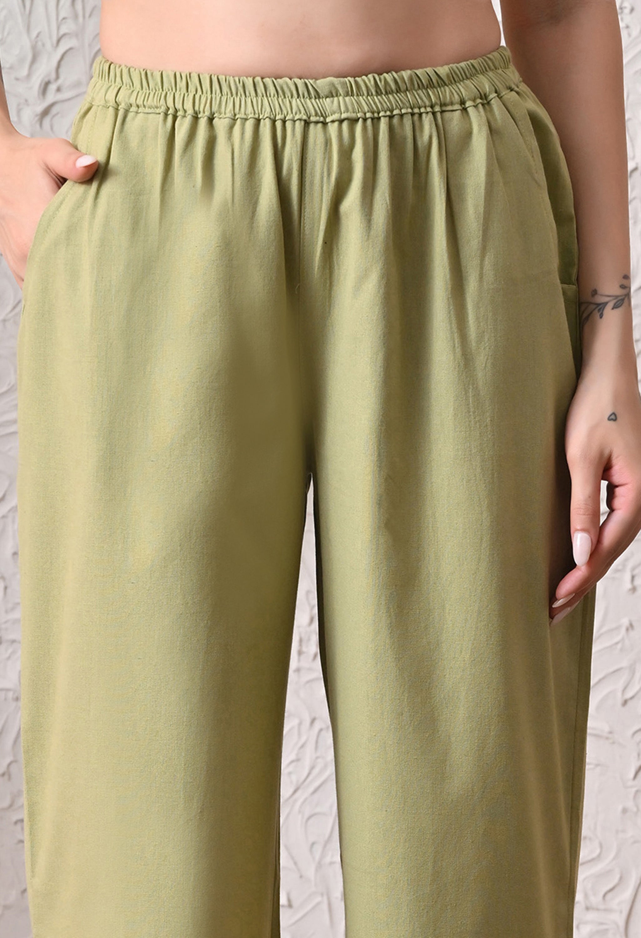 Sage Green Solid Cotton Flex Nightsuit Set by Ameerah